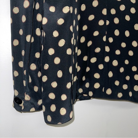 Christian Dior Vintage Silk Blazer Jacket Women's Size 8 Black Tan Polka Dot Top - Picture 9 of 12